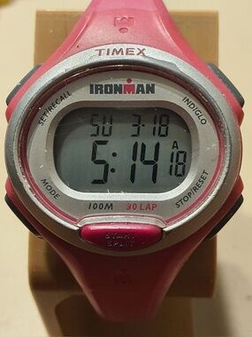🦋10/$20🦋 Timex Ironman Silver/Pink 30 Lap Digital Alarm Chrono Women's Watch